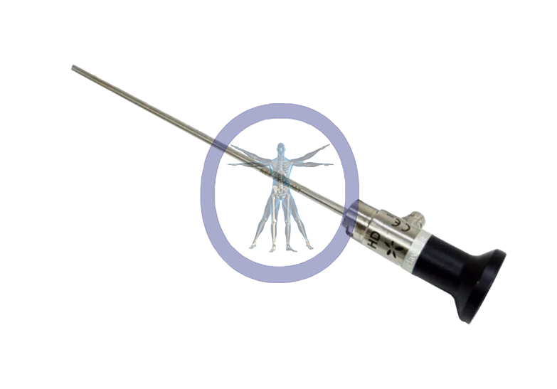 A Smith & Nephew/Dyonics 72202087 4mm, 30° HD Arthroscope with its needle pointing towards a graphic of a human figure surrounded by a prohibition sign, all against a white background.