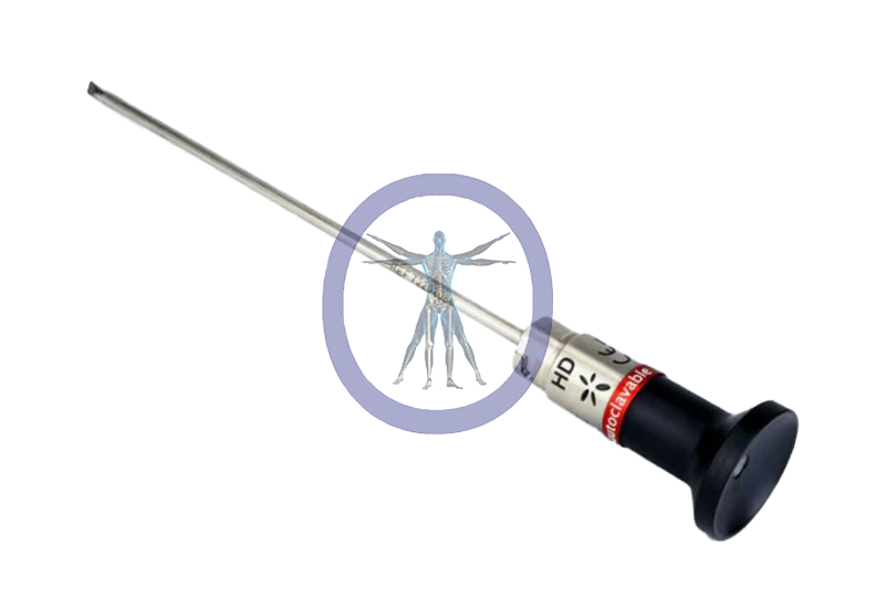 A medical syringe with a Smith & Nephew/Dyonics 72202088 4mm, 70° HD Arthroscope vial, featuring a small icon of a virus crossed out in the center.