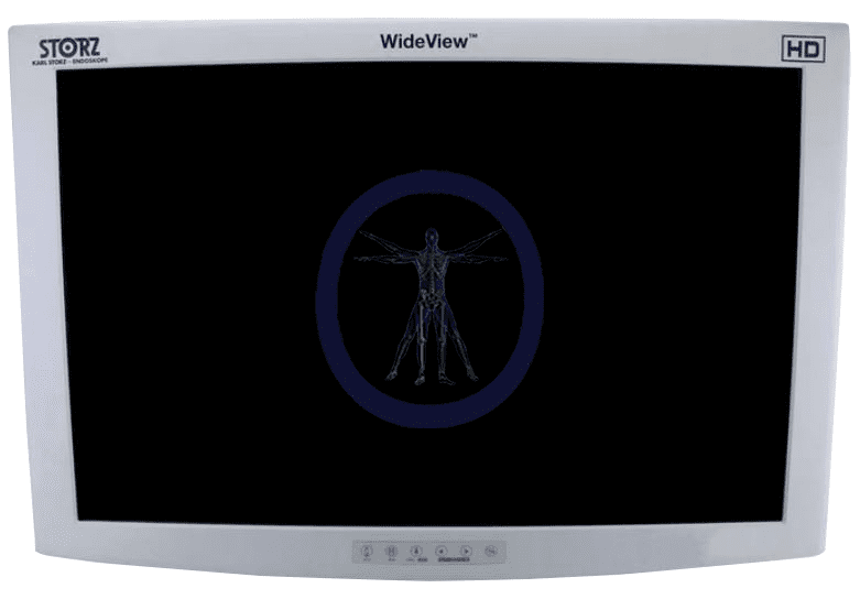 KarlStorz-9426HDNBF 26″ WideView HD Flat Panel with Fiber showing a digital skeletal image of a human body in a vitruvian man pose.