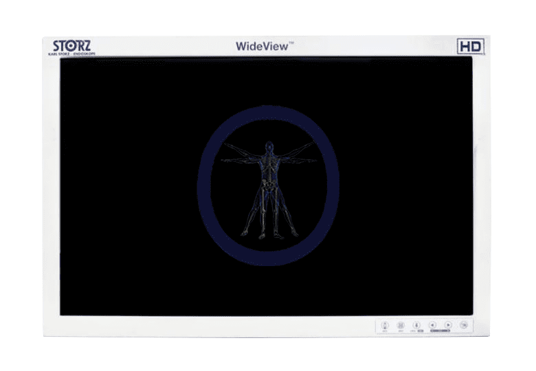 KarlStorz-SC-WU26-A1511 26″ HD LED Flat Panel Monitor displaying a vitruvian man-style diagram of a human skeletal system within circular lines.