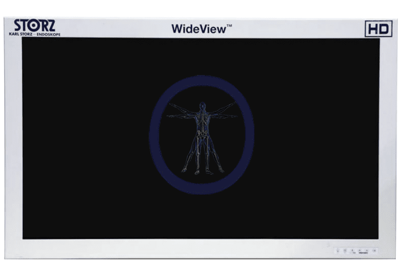 An x-ray image of a human body displayed on a KarlStorz-SC-WU42-A1A15 42″ WideView Flat Panel Surgical Monitor.