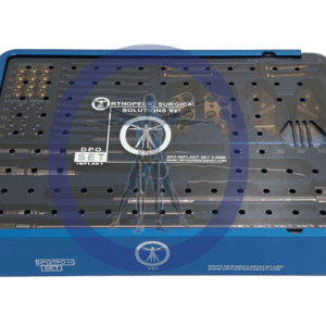 Blue surgical instrument and implant set.