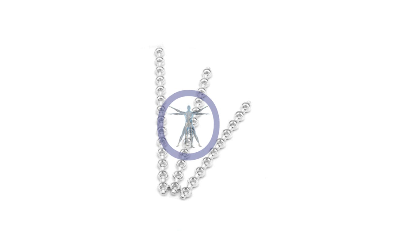 Silver metal chain links on white background.