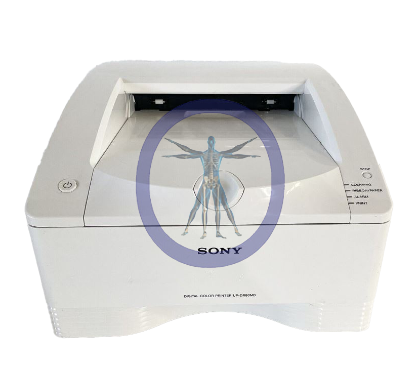 A white Sony digital color printer.