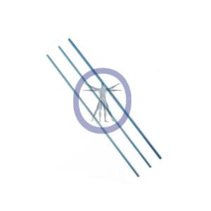 Three blue medical guide wires.