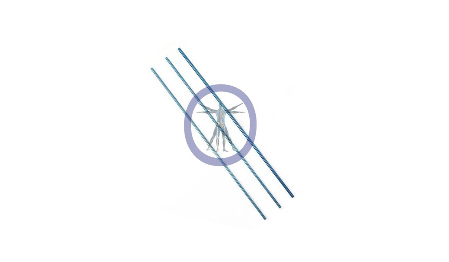Three blue medical guide wires.