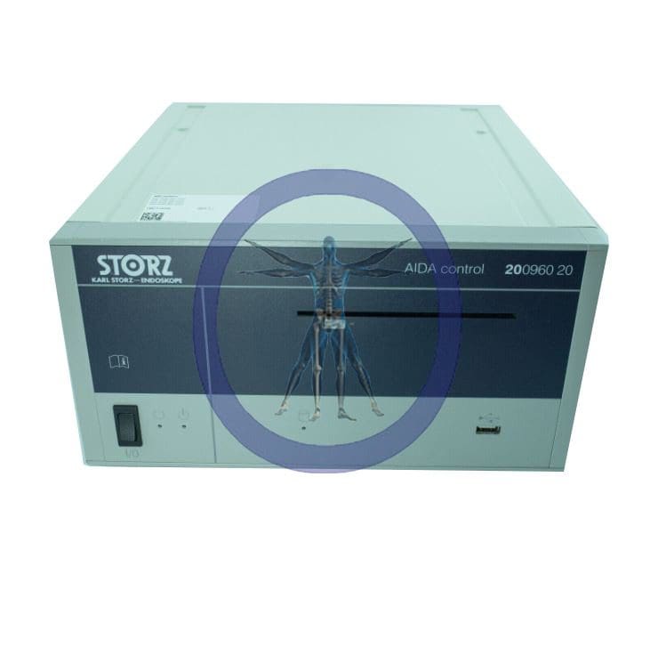 A Karl Storz 20096020 AIDA Control Unit medical recording device labeled with a human anatomical graphic on its front.