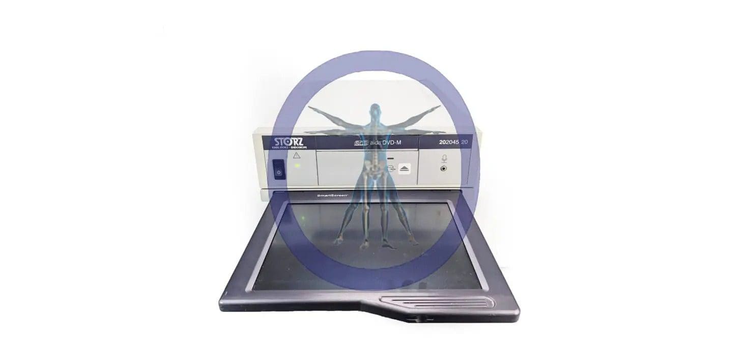 Karl Storz 20204520 AIDA DVD-M Image Management System displaying a 3D image of a human figure with outstretched arms, isolated on a white background.