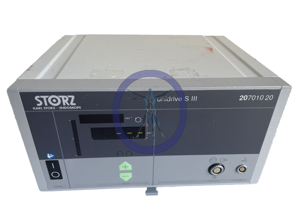 Front view of a Karl Storz 20701020 Unidrive S III Console medical device, with visible control buttons and ports, on a white background.