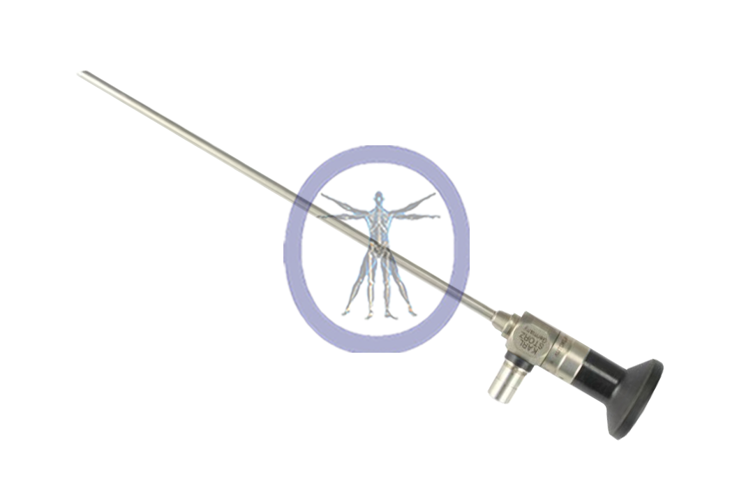 A Storz-7230FA with a long needle, overlaid with a purple circle featuring a human figure, symbolizing a vaccine or medical prohibition.