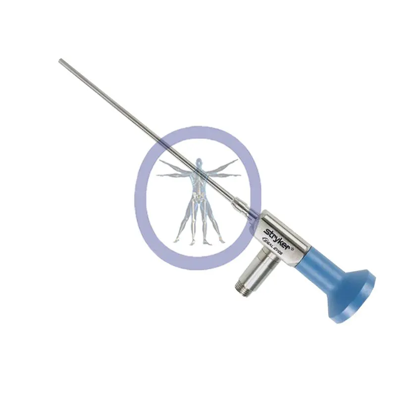 Stryker-502-104-010 Ideal Eyes 4 mm, 0° Autoclavable Arthroscope, 140 mm Working with a long needle over an icon of a human with a prohibition symbol, symbolizing restricted or banned medical procedure.