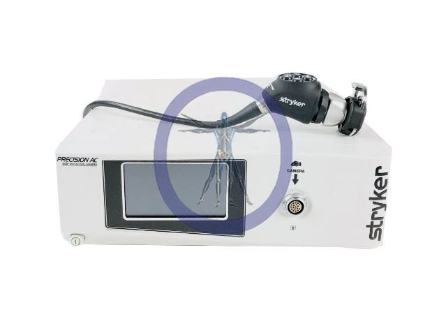 A Stryker Precision AC Camera System with a mounted camera and a display, isolated on a white background.