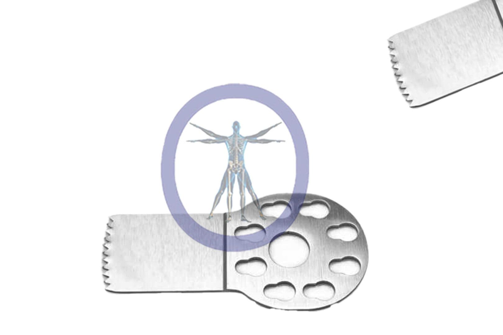 Two surgical saw blades with a purple circle.