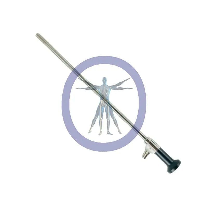 A Arthrex 10.0mm 0 Degree 4K SYNERGY Autoclavable Laparoscope, 330 mm superimposed on a blue circle with an illustration of the vitruvian man, overlaid by a red prohibition sign.