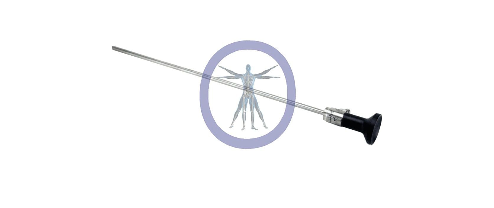 A neurostimulator probe with a graphic of a neuron in a circle on its handle, isolated on a white background. (Replace with "Arthrex AR-3351-5530 5.5mm 30 Degree 4k SYNERGY Autoclavable Laparoscope, 300mm")