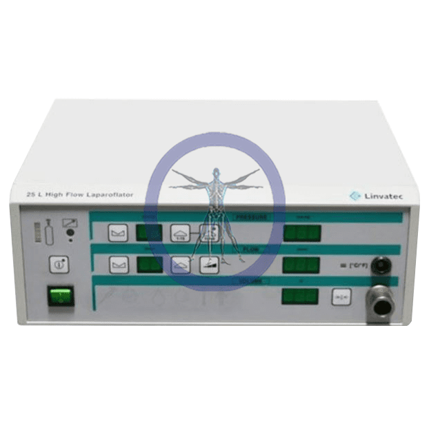 White medical device with digital displays.