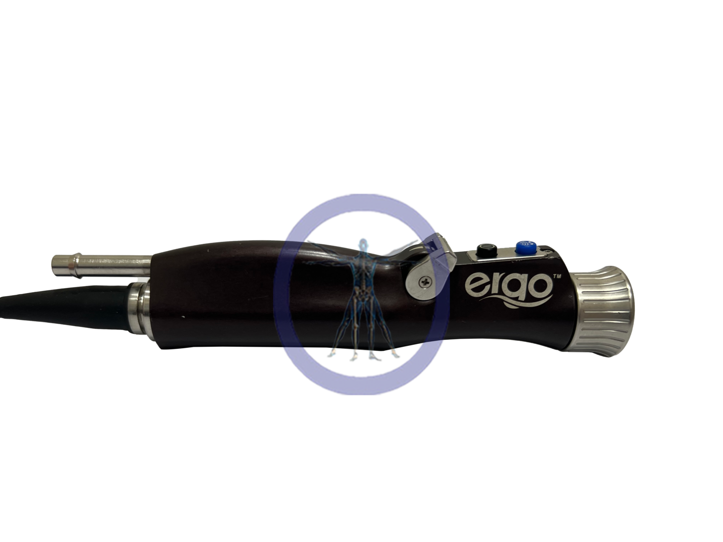 Black and silver medical instrument with tube.