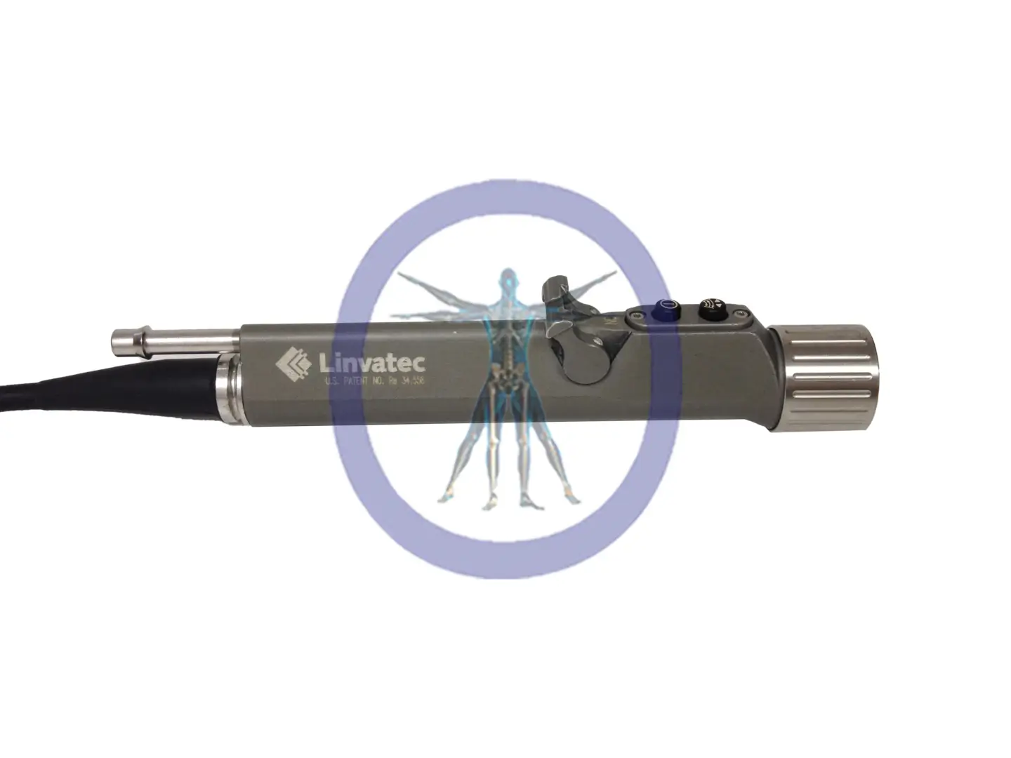 A gray medical instrument with a cord.