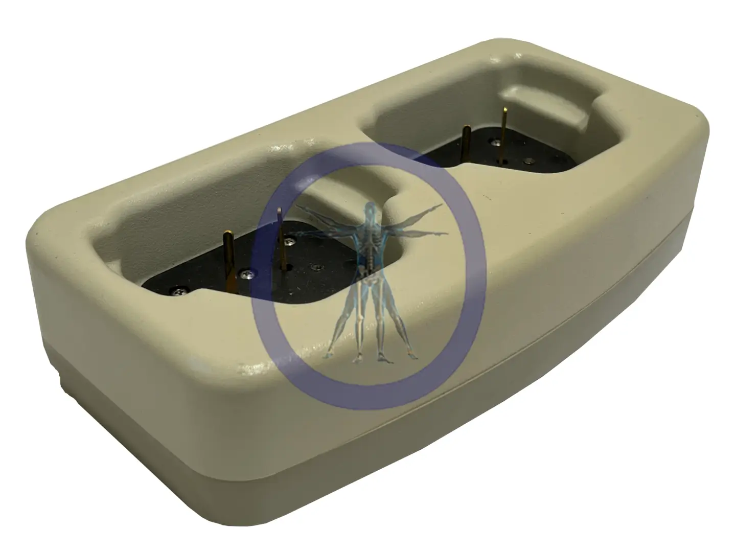 A beige Hall PRO3135 Aseptic Battery Charging Platform with a small blue human figure surrounded by a blue circle at the center.