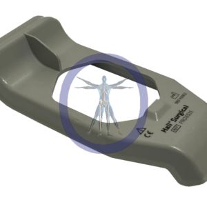 Hall PRO3531 Aseptic Battery Transfer Shield for measuring bone density, featuring a human skeleton graphic inside a blue circle on its surface.