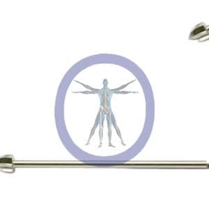 An illustration of the Acorn Bur 6.0 MM 8 Flute Stainless Steel Long Stryker J-Notch in a purple circle, flanked by two metal arrows pointing towards it from opposite sides.