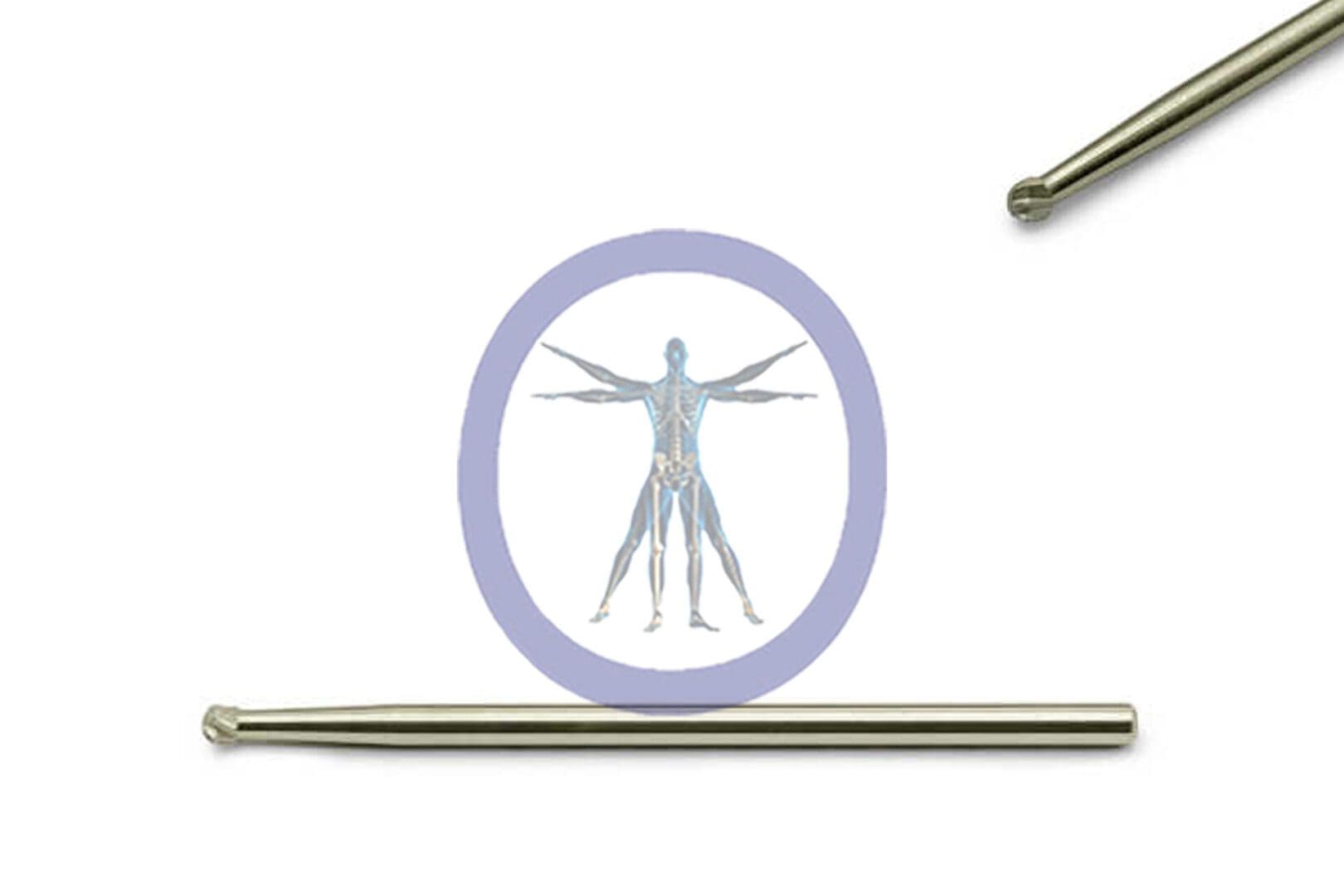 Illustration of Round Bur 3.1 MM 6 Flute Carbide Medium Straight Shaft – OSSH-126 in a purple circle, flanked by two metallic rods on a white background.