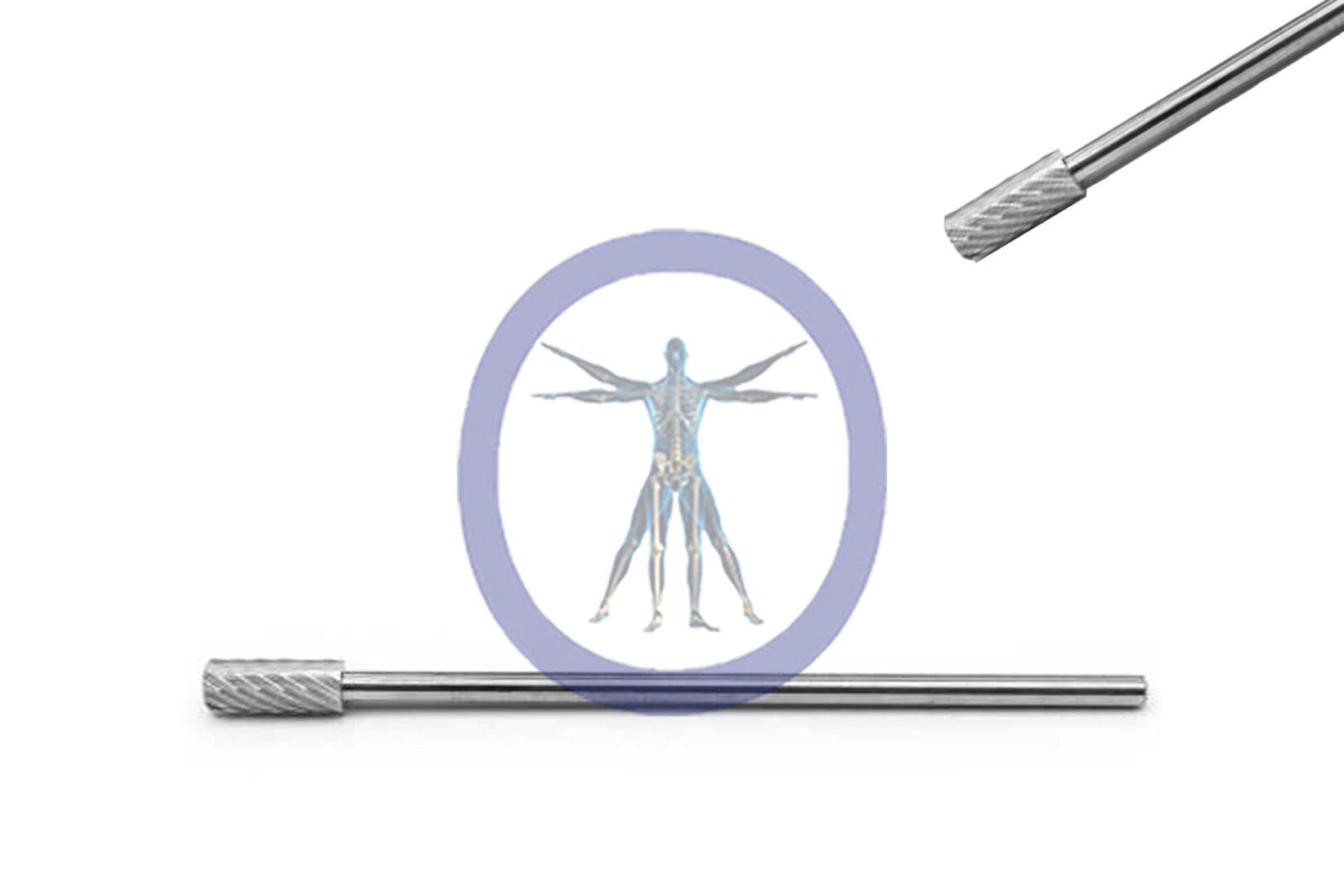 A close-up of a Barrel Bur 4.0 MM 12 Flute Carbide Medium Straight Shaft.