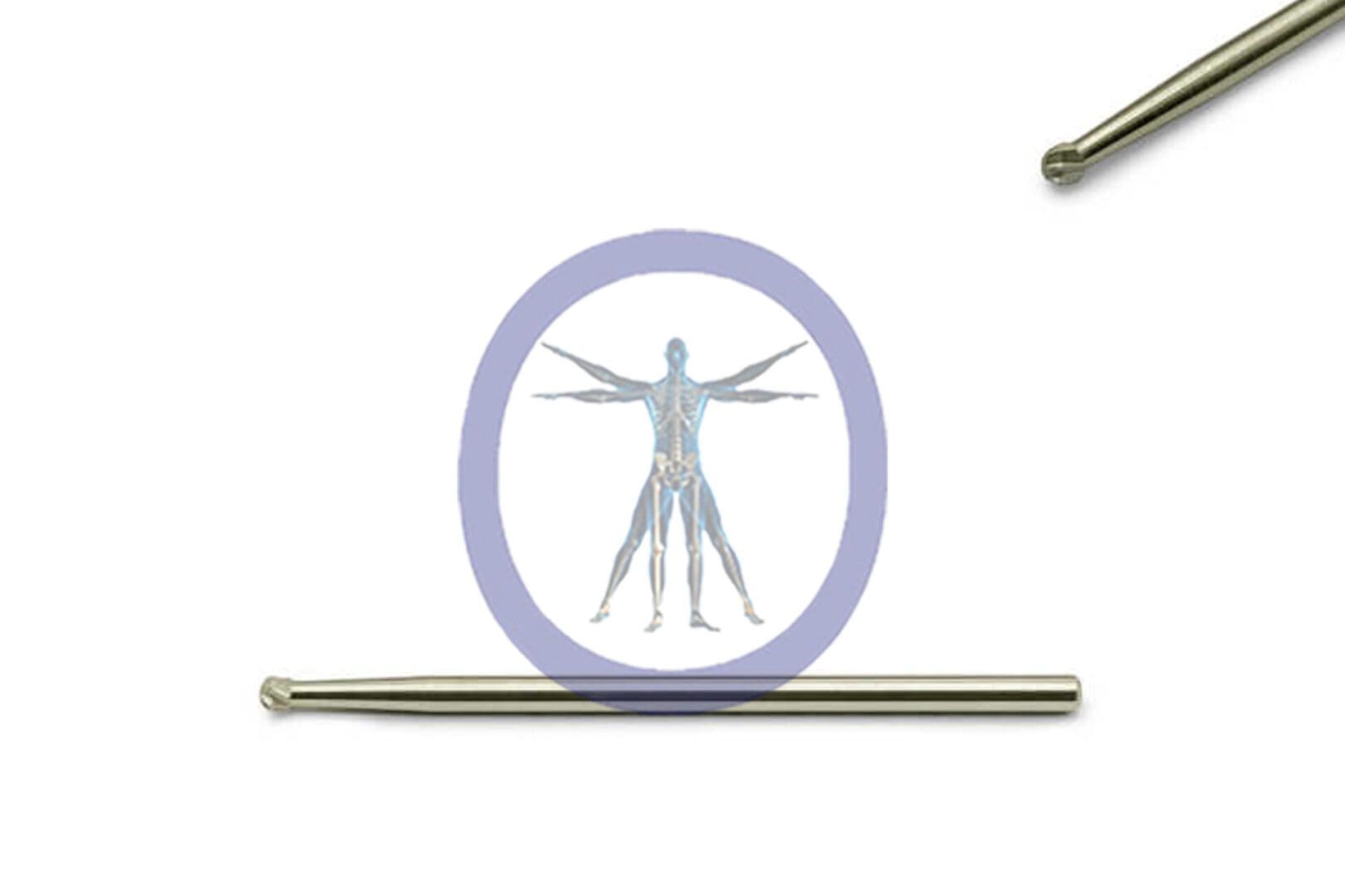 Illustration of the Round Bur 3.0 MM 8 Flute Carbide Straight Shaft Medium – OSSR30-51 inside a circular frame, flanked by two metallic rods on a plain white background.