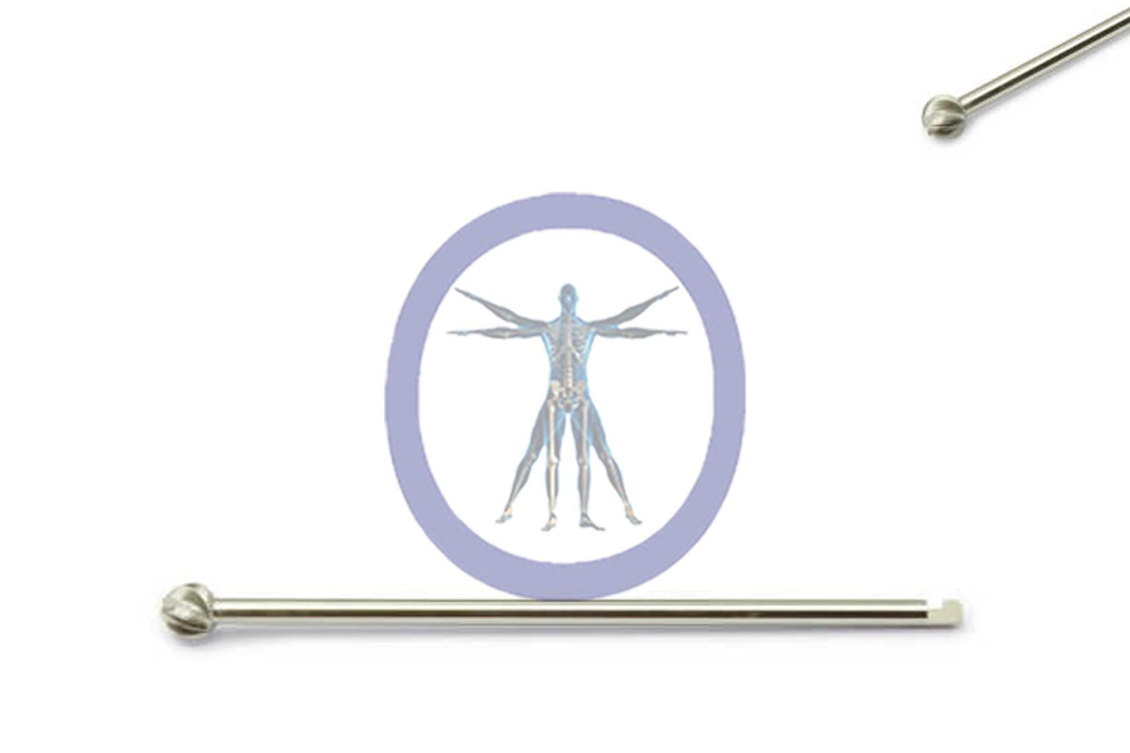 Illustration of the Round Bur 7.0 MM 8 Flute Stainless Steel J-Notch Long – OSSR7070N centered within a purple circle, framed by two horizontal metal rods on a white background.