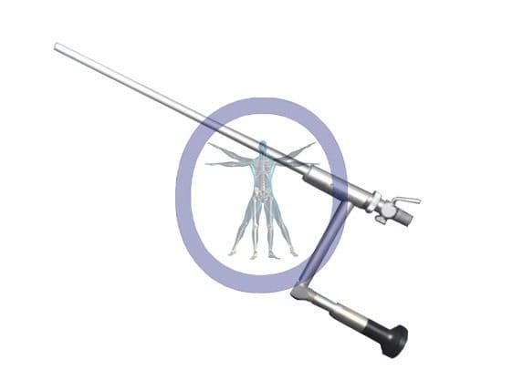 A Smith&Nephew-7205549 10.0 mm Operative Laparoscope with a transparent overlay of a neuron structure in the circle at its center, illustrating a metaphorical connection.