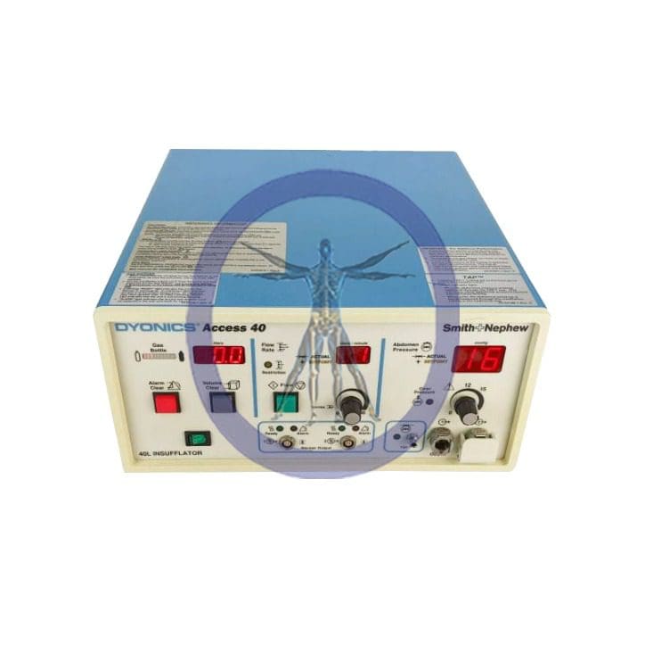 Smith & Newphew-7205832 40L Insufflator featuring control knobs, digital displays, and medical illustrations on the front panel.