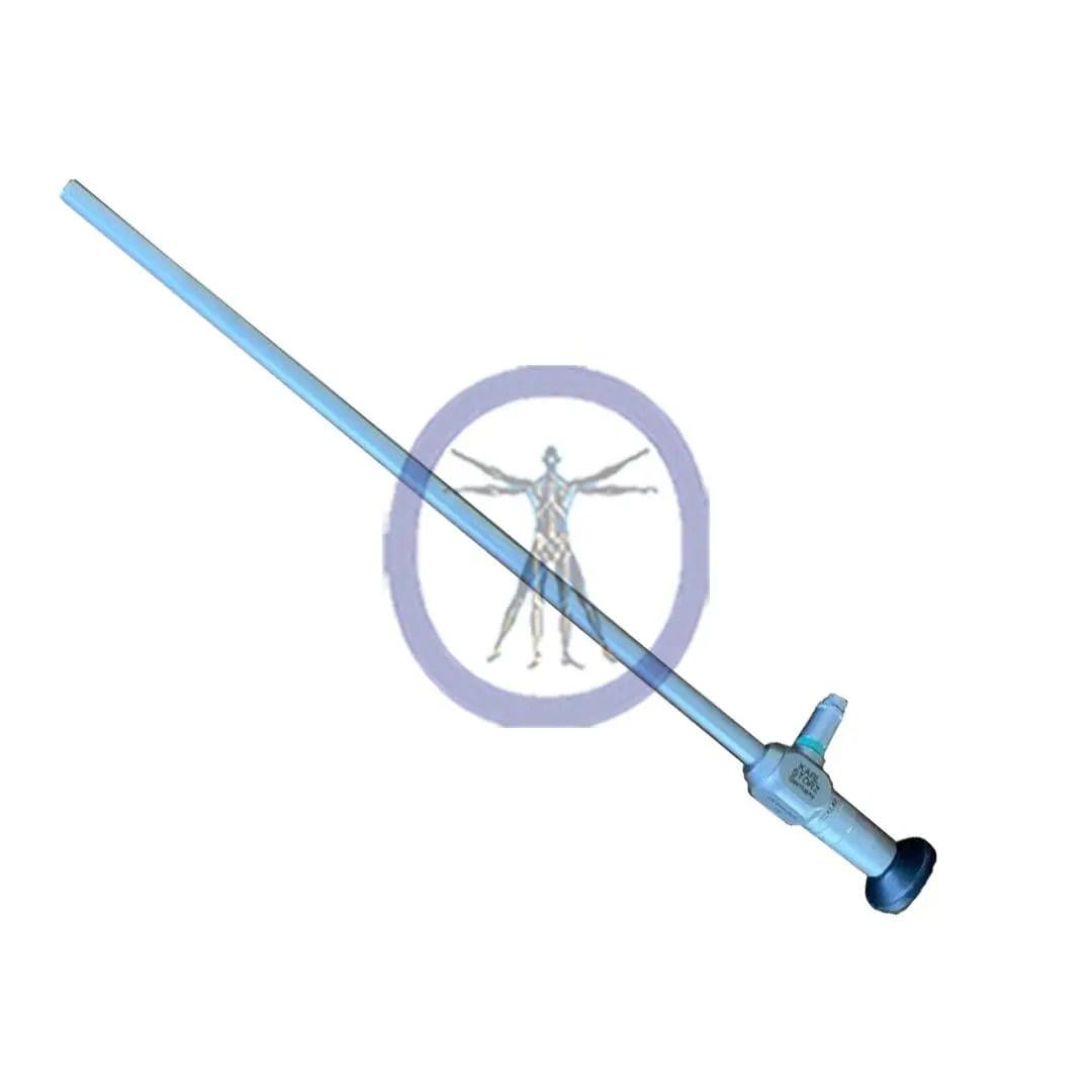 A Storz-26003AA 10.0 mm 0º Hopkins II Autoclavable Laparoscope, displayed horizontally against a light background with a faint circular watermark featuring a human silhouette.