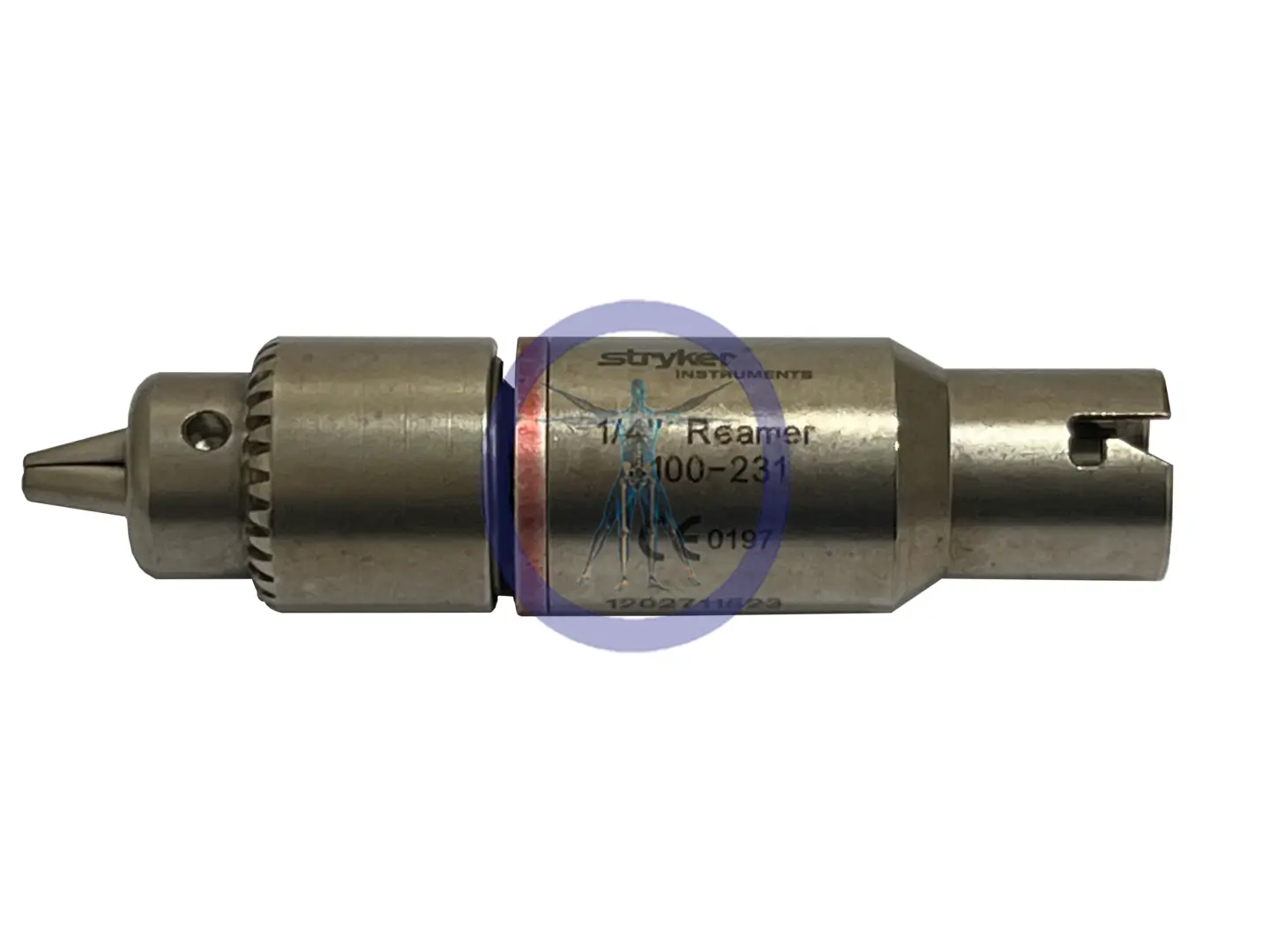 Stryker 4100-231 1/4″ Reamer Jacobs Chuck Attachment with product information labels, isolated on a white background.