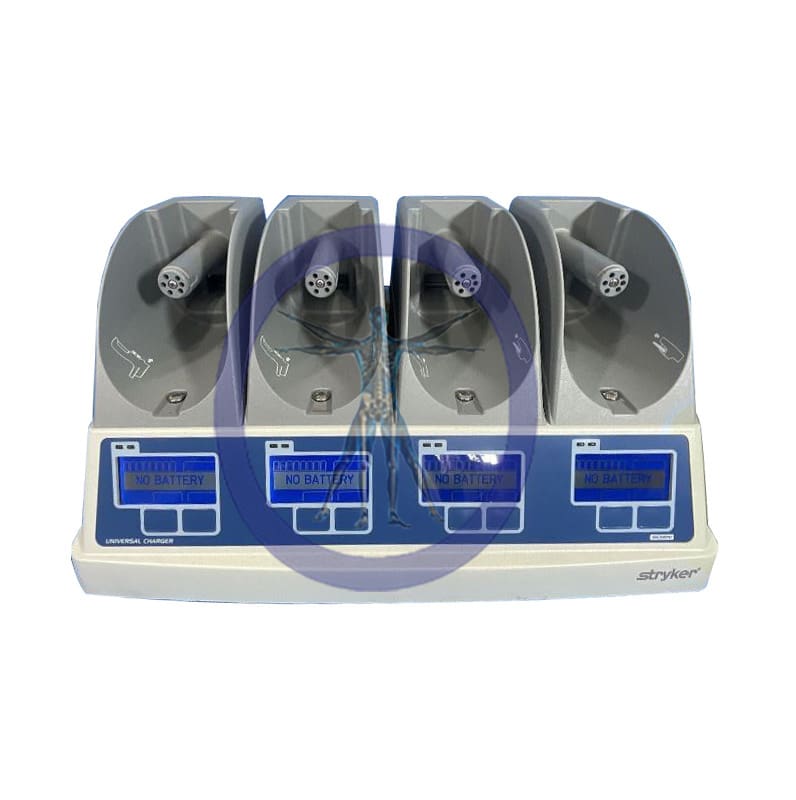 Stryker universal charger with four empty slots.