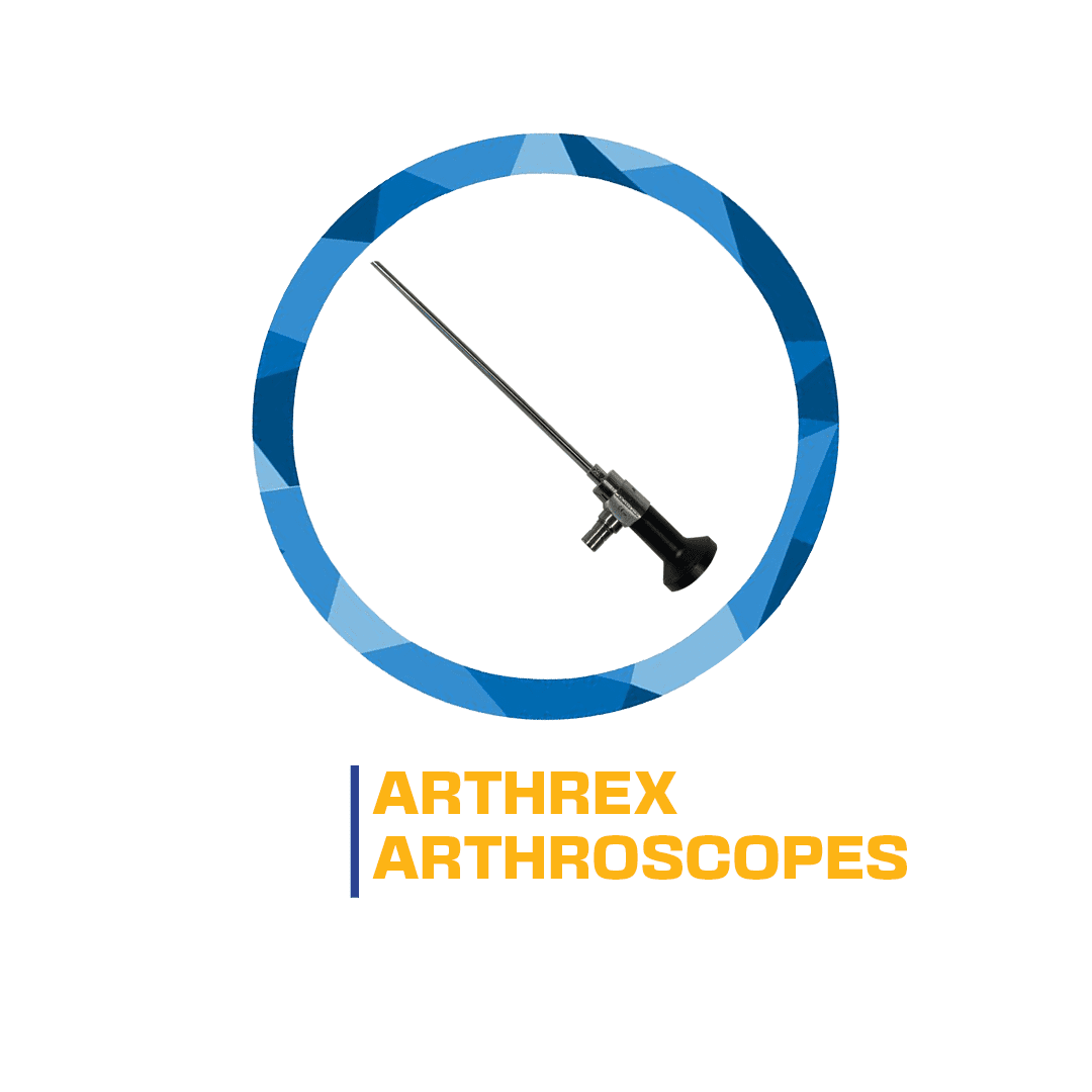 Logo of arthrex arthroscopes featuring a stylized blue circle and an image of an arthroscope in the center.