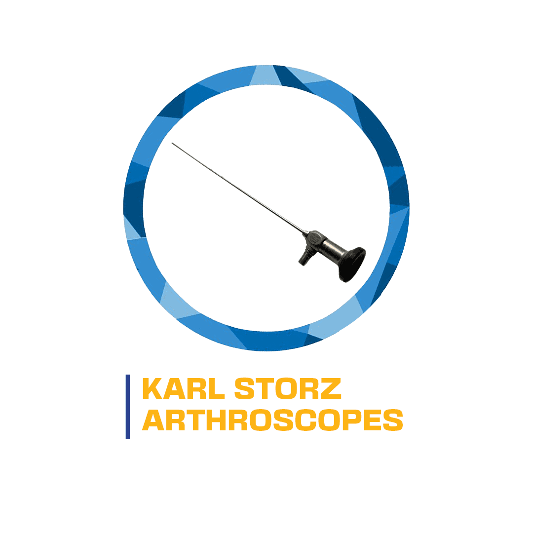 Logo of karl storz arthroscopes featuring a stylized blue circle and an image of an arthroscope in the center.