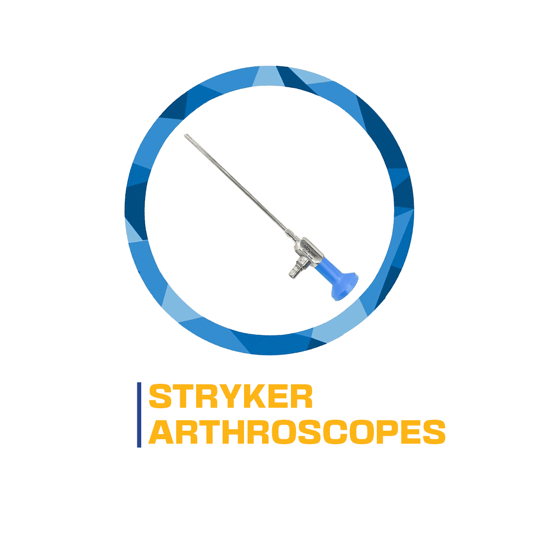 Logo featuring a circular blue pattern with an image of a stryker arthroscope in the center and the text 'stryker arthroscopes' below.