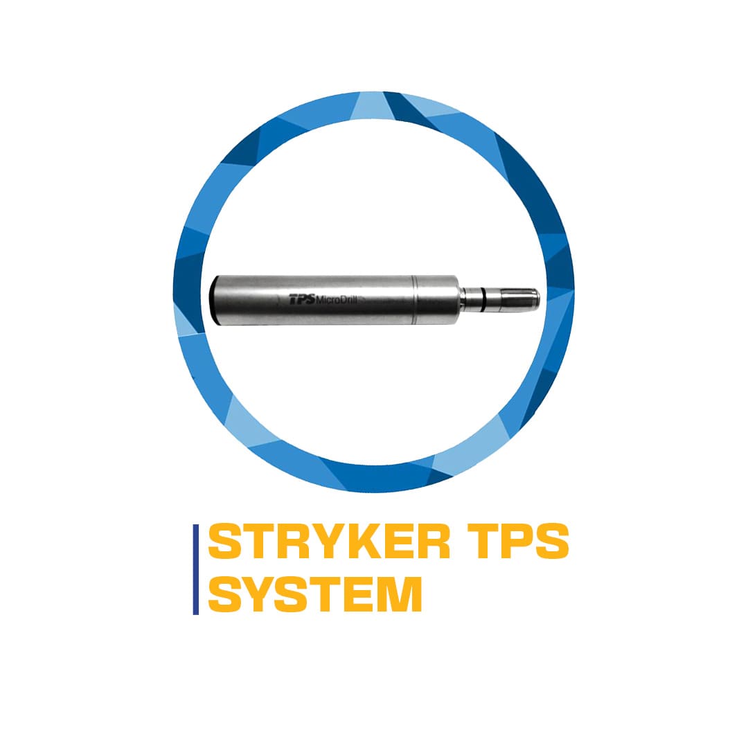 Logo featuring a stylized blue and gray circle with the text "stryker tps system" and an image of a metallic surgical tool at the center.